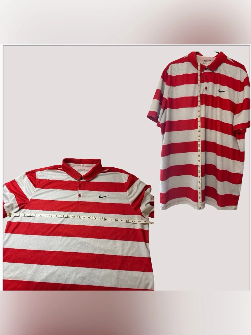 Nike DRI-FIT Red & White Horizontal Striped Polo